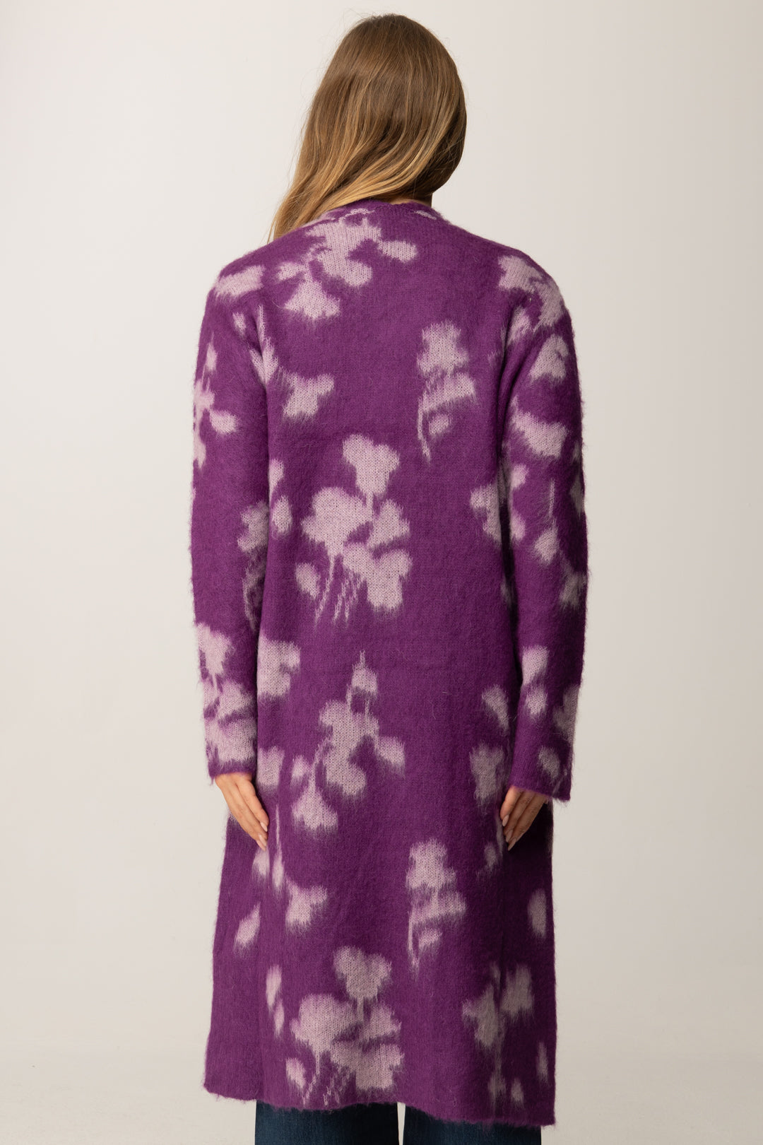 Manila Grace Cardigan Lungo In Jacquard M444WJ CICLAMINO