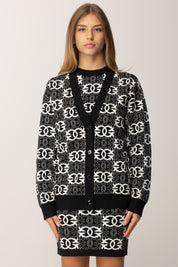 Pinko Cardigan Lungo Jacquard con Logo Love Birds NERO/BIANCO