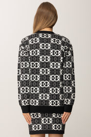 Pinko Cardigan Lungo Jacquard con Logo Love Birds NERO/BIANCO