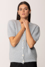 Khloe Femme Cardigan Maniche Corte In Misto Mohair CELESTE