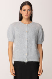 Khloe Femme Cardigan Maniche Corte In Misto Mohair CELESTE