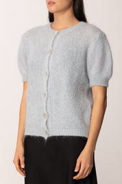Khloe Femme Cardigan Maniche Corte In Misto Mohair CELESTE
