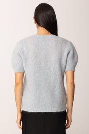 Khloe Femme Cardigan Maniche Corte In Misto Mohair CELESTE