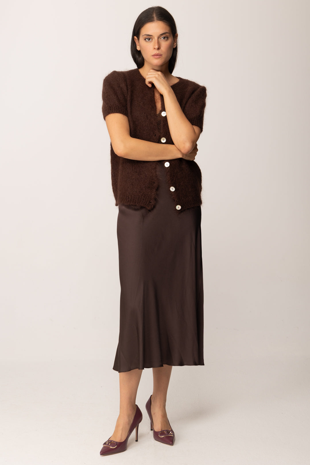 Khloe Femme Cardigan Maniche Corte In Misto Mohair MORO