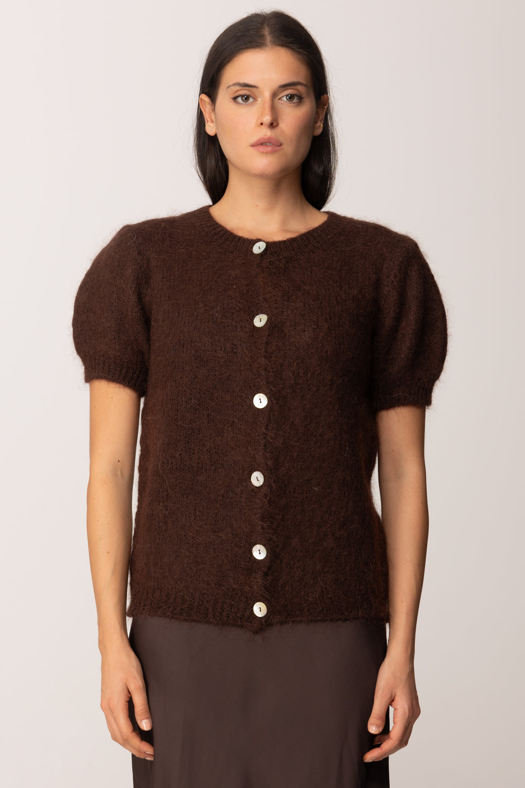 Khloe Femme Cardigan Maniche Corte In Misto Mohair MORO