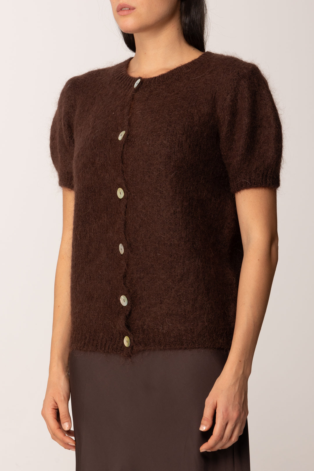 Khloe Femme Cardigan Maniche Corte In Misto Mohair MORO