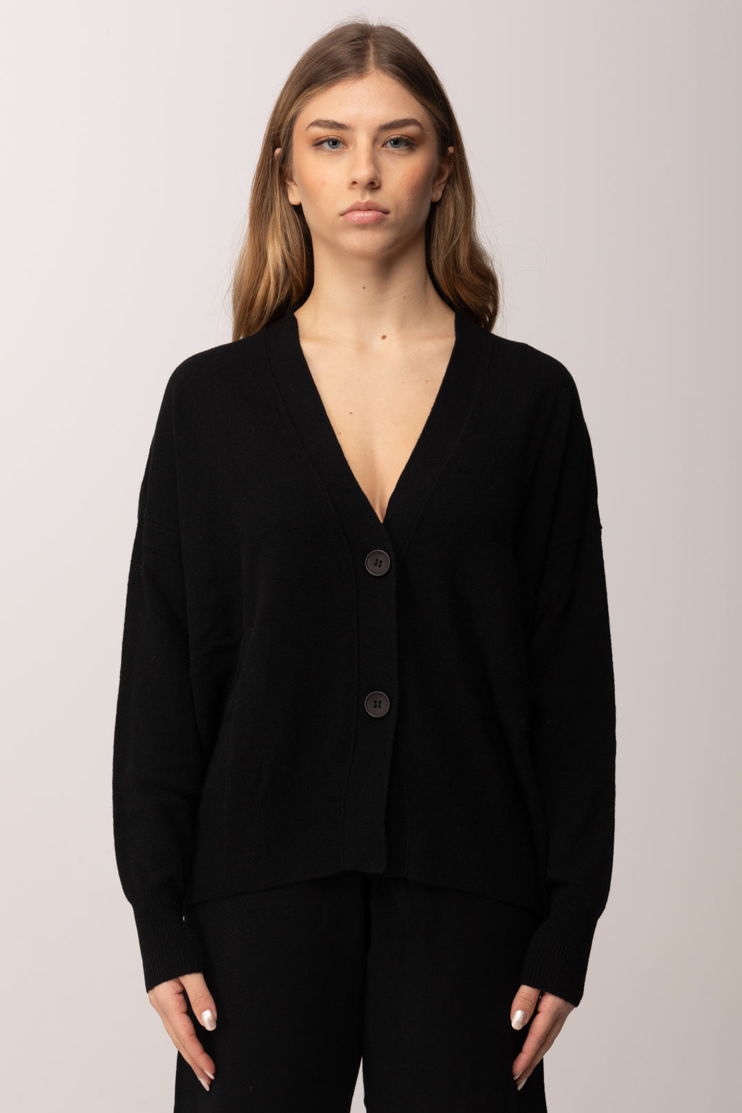 Meme Road Cardigan Morbido con Scollo a V e Tasca MRK631 NERO