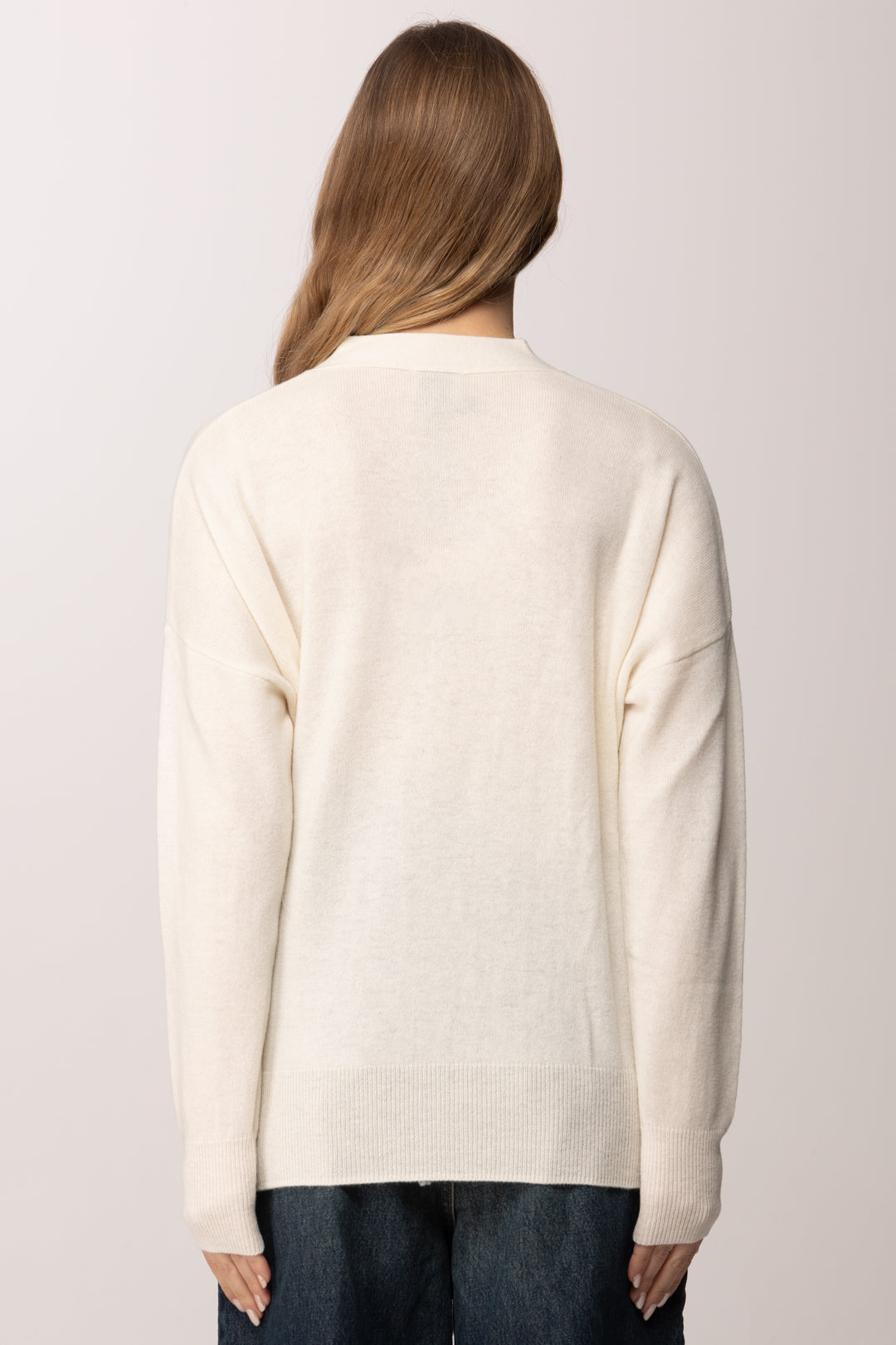 Meme Road Cardigan Morbido con Scollo a V e Tasca MRK631 PANNA