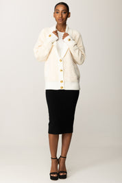 Elisabetta Franchi Cardigan Over Bouclé con Bottoni Gioiello MK44S57E2 MILK