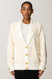 Elisabetta Franchi Cardigan Over Bouclé con Bottoni Gioiello MK44S57E2 MILK