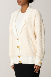 Elisabetta Franchi Cardigan Over Bouclé con Bottoni Gioiello MK44S57E2 MILK