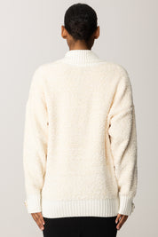 Elisabetta Franchi Cardigan Over Bouclé con Bottoni Gioiello MK44S57E2 MILK