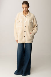 Replay Cardigan Over Fuzzy con Bottoni Oro DK3914.000.G23908 BEIGE EDGES WHITE