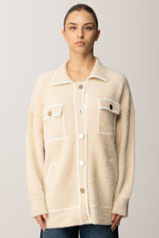 Replay Cardigan Over Fuzzy con Bottoni Oro DK3914.000.G23908 BEIGE EDGES WHITE