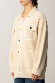 Replay Cardigan Over Fuzzy con Bottoni Oro DK3914.000.G23908 BEIGE EDGES WHITE
