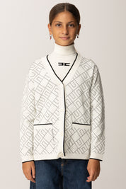 Elisabetta Franchi Bambina Cardigan Over Jacquard con Logo EFMA182CFL229 MILK/NERO