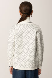 Elisabetta Franchi Bambina Cardigan Over Jacquard con Logo EFMA182CFL229 MILK/NERO