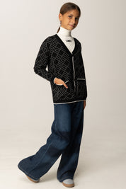 Elisabetta Franchi Bambina Cardigan Over Jacquard con Logo EFMA182CFL229 NERO/MILK