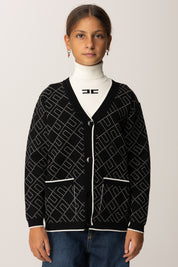 Elisabetta Franchi Bambina Cardigan Over Jacquard con Logo EFMA182CFL229 NERO/MILK