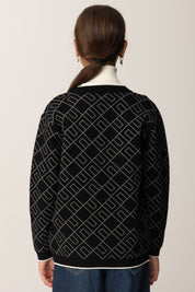 Elisabetta Franchi Bambina Cardigan Over Jacquard con Logo EFMA182CFL229 NERO/MILK