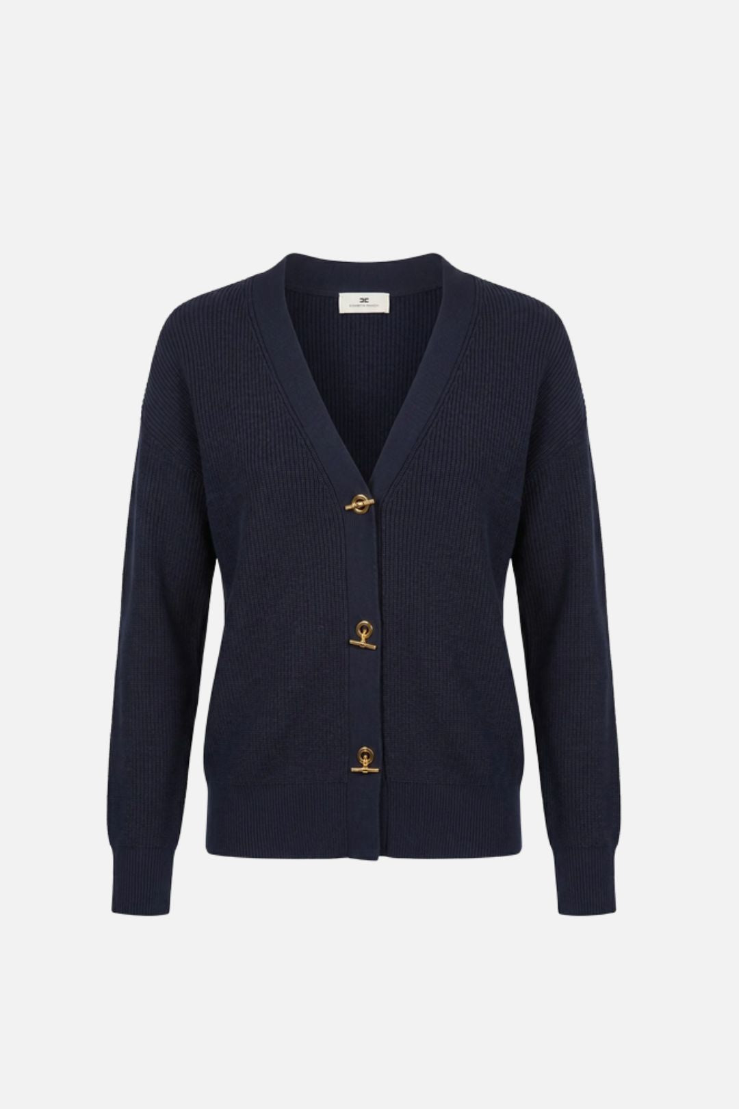 Elisabetta Franchi Cardigan Scollo a V con Bottoni Catenella MK01S66E2 BLU NOTTE