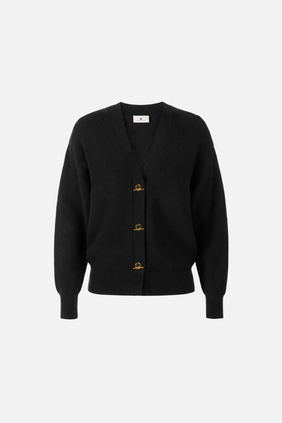 Elisabetta Franchi Cardigan Scollo a V con Bottoni Catenella MK01S66E2 NERO
