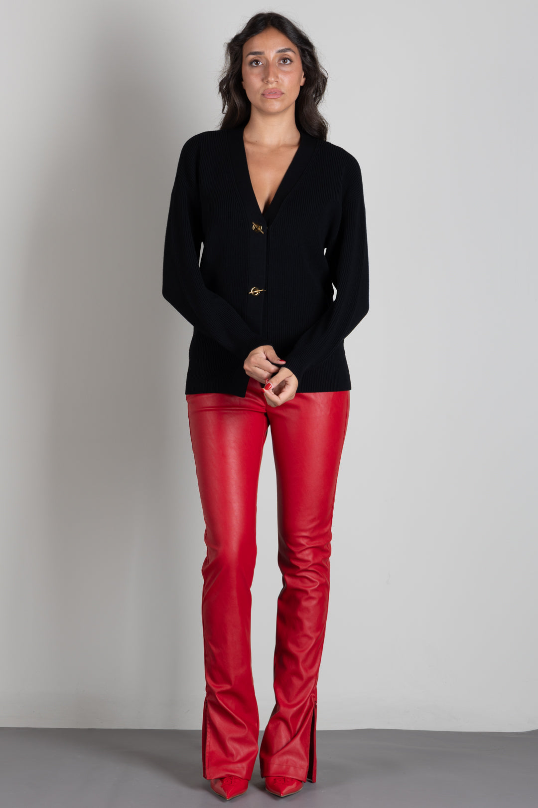 Elisabetta Franchi Cardigan Scollo a V con Bottoni Catenella MK01S66E2 NERO