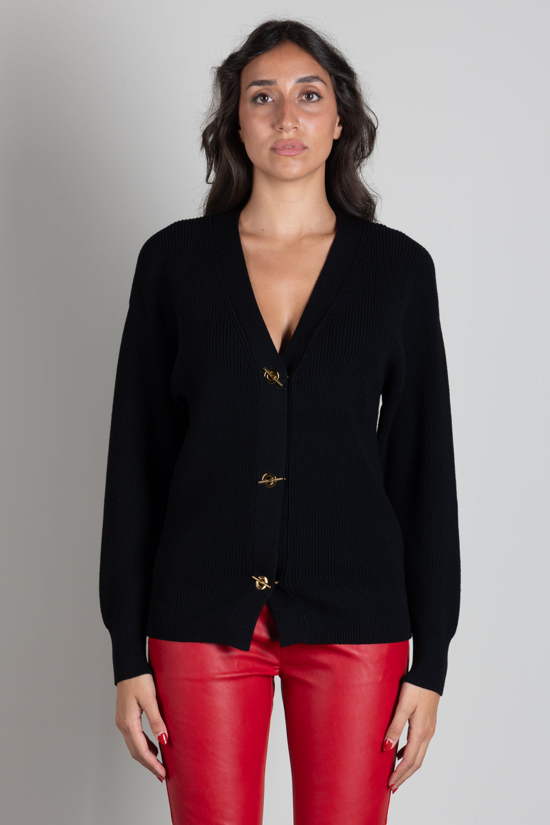 Elisabetta Franchi Cardigan Scollo a V con Bottoni Catenella MK01S66E2 NERO