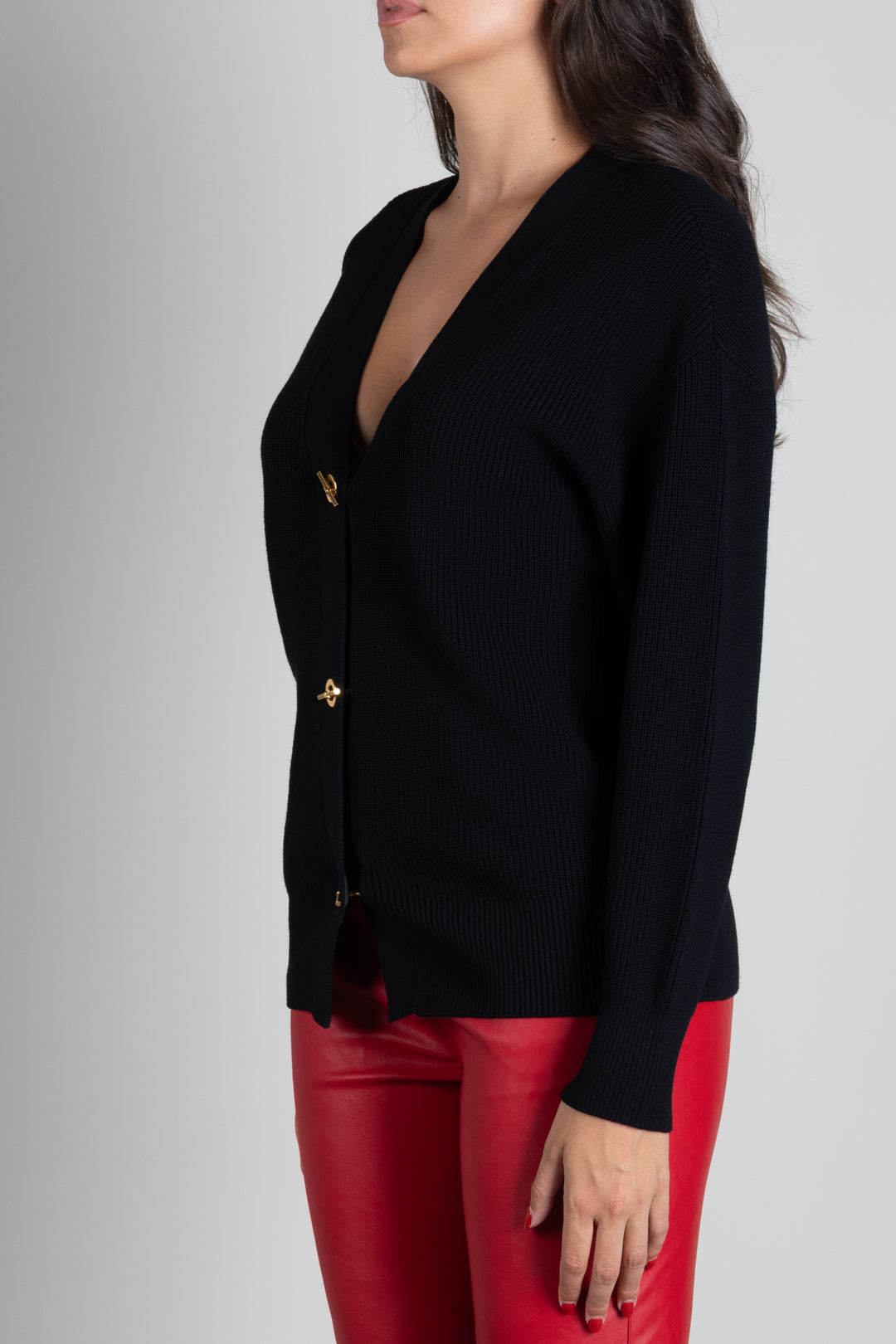 Elisabetta Franchi Cardigan Scollo a V con Bottoni Catenella MK01S66E2 NERO