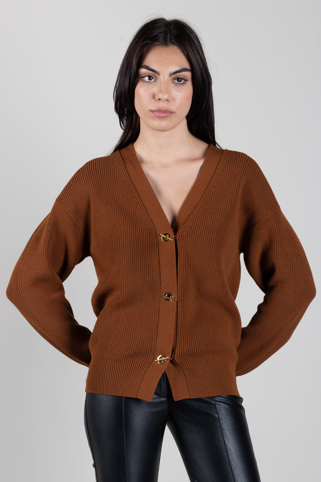 Elisabetta Franchi Cardigan Scollo a V con Bottoni Catenella MK01S66E2 SIGARO