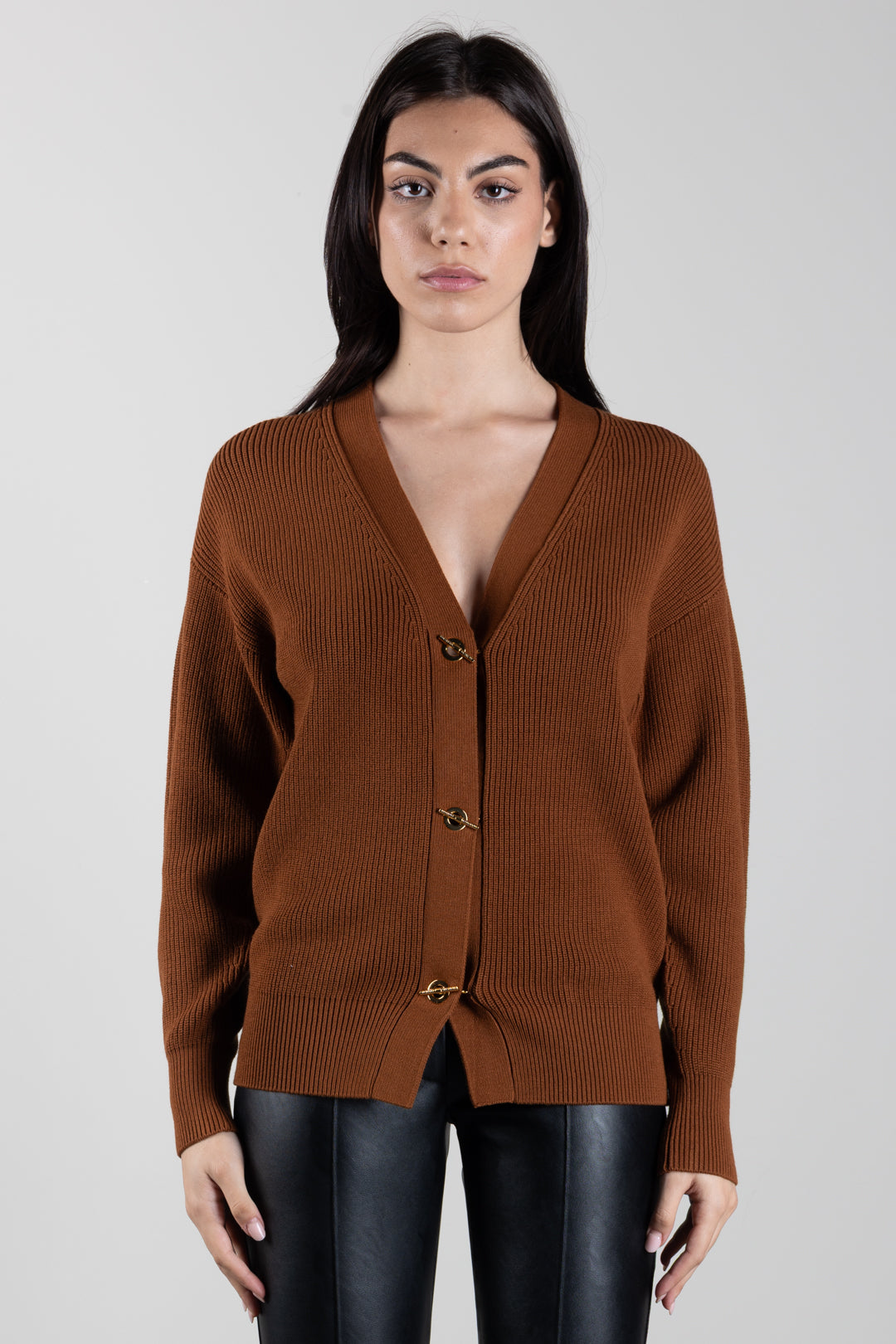 Elisabetta Franchi Cardigan Scollo a V con Bottoni Catenella MK01S66E2 SIGARO