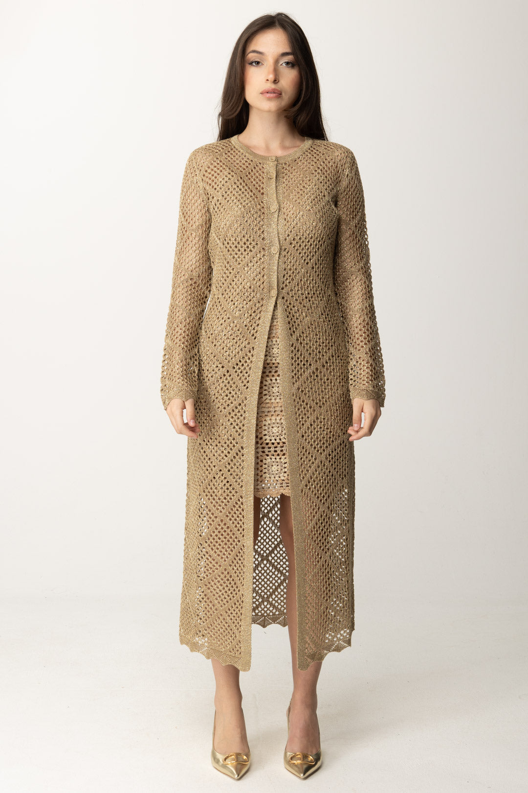 Twin-set Donna Cardigan Traforato Lungo con Lurex 241TP3122