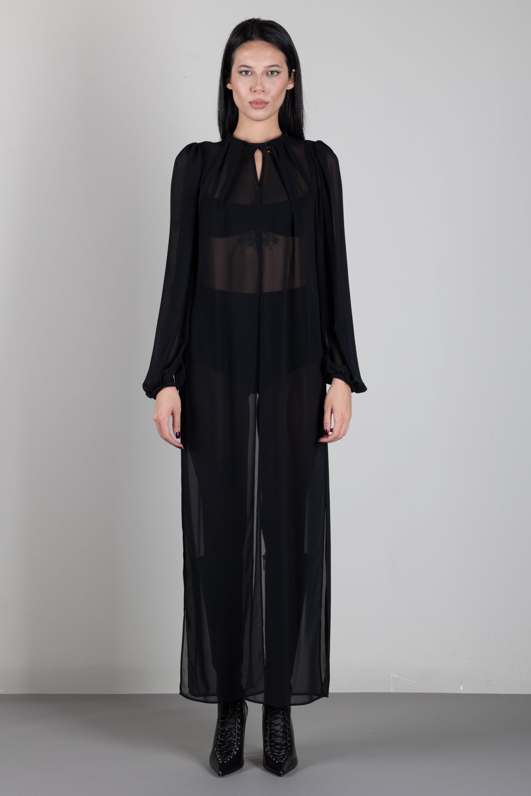 Elisabetta Franchi Casacca Lunga In Georgette con Drappeggi CA20867E2 NERO