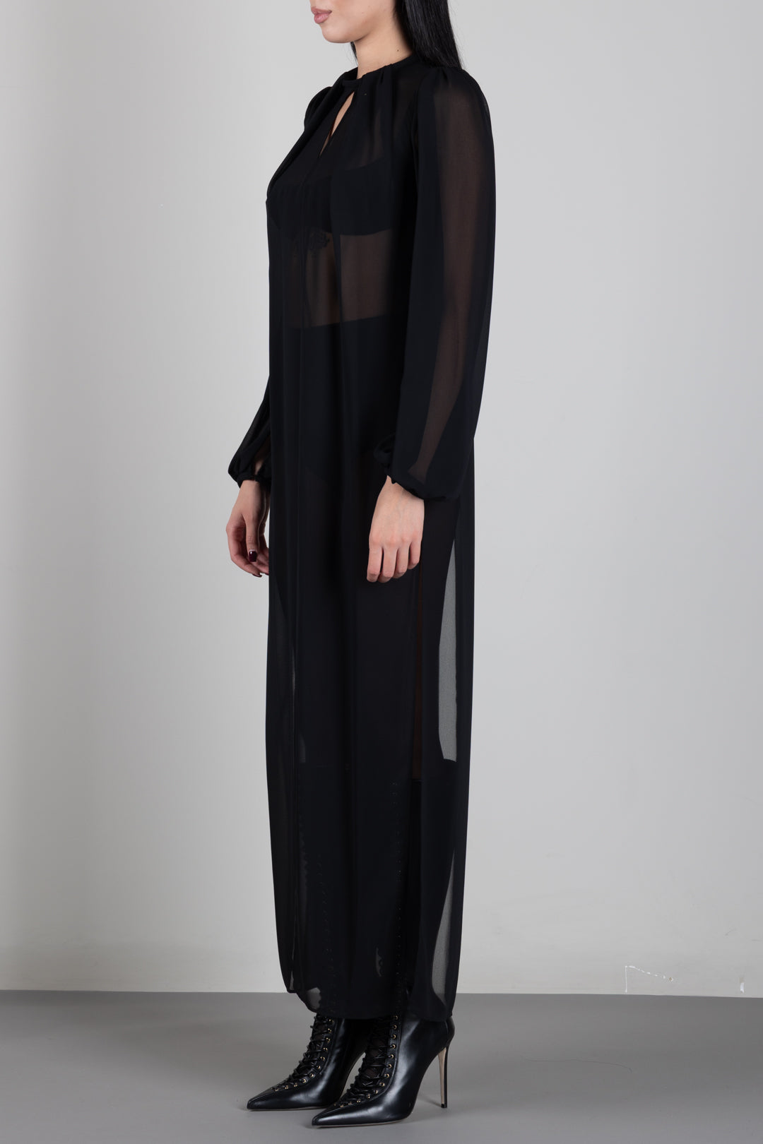 Elisabetta Franchi Casacca Lunga In Georgette con Drappeggi CA20867E2 NERO