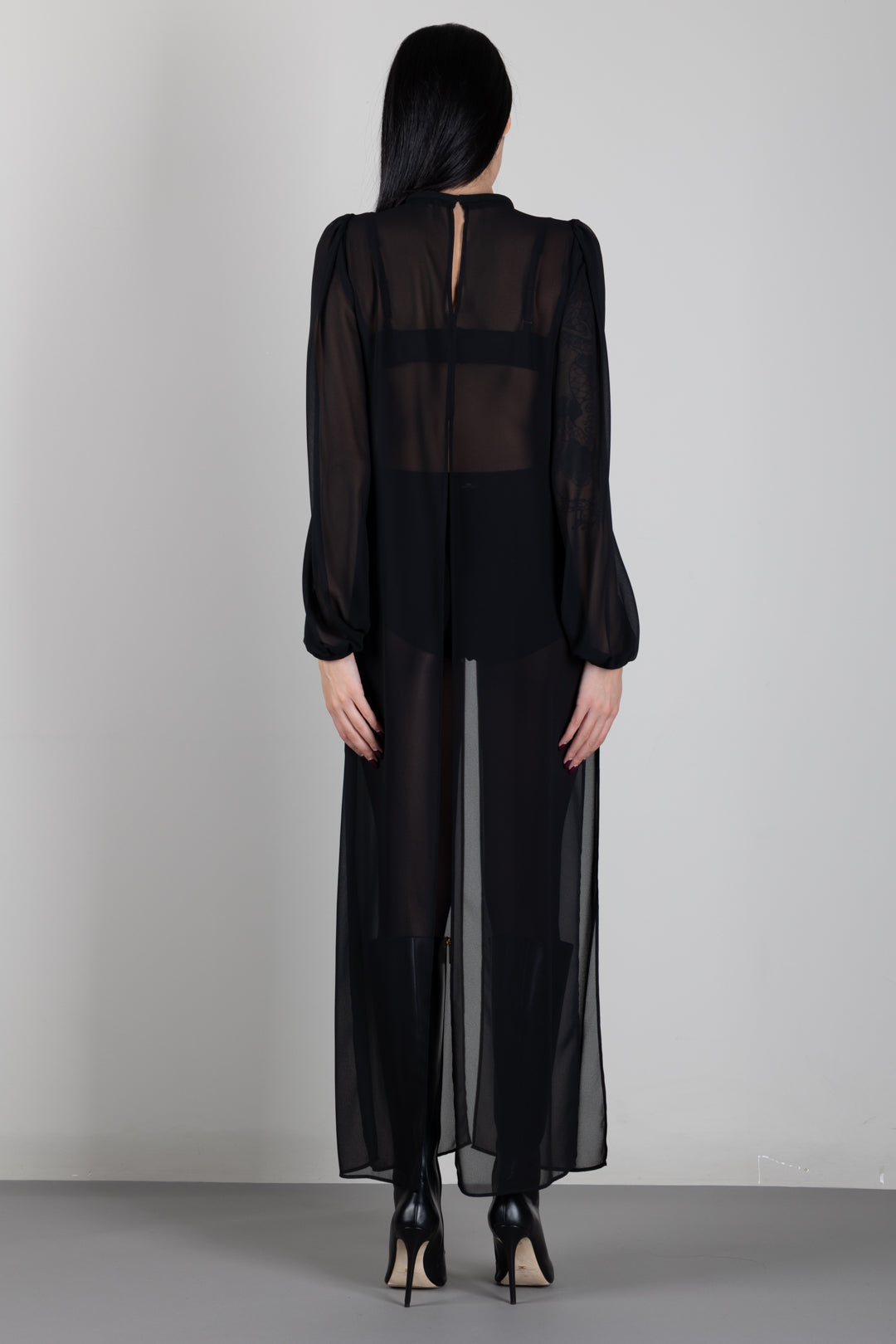 Elisabetta Franchi Casacca Lunga In Georgette con Drappeggi CA20867E2 NERO