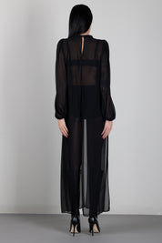 Elisabetta Franchi Casacca Lunga In Georgette con Drappeggi CA20867E2 NERO