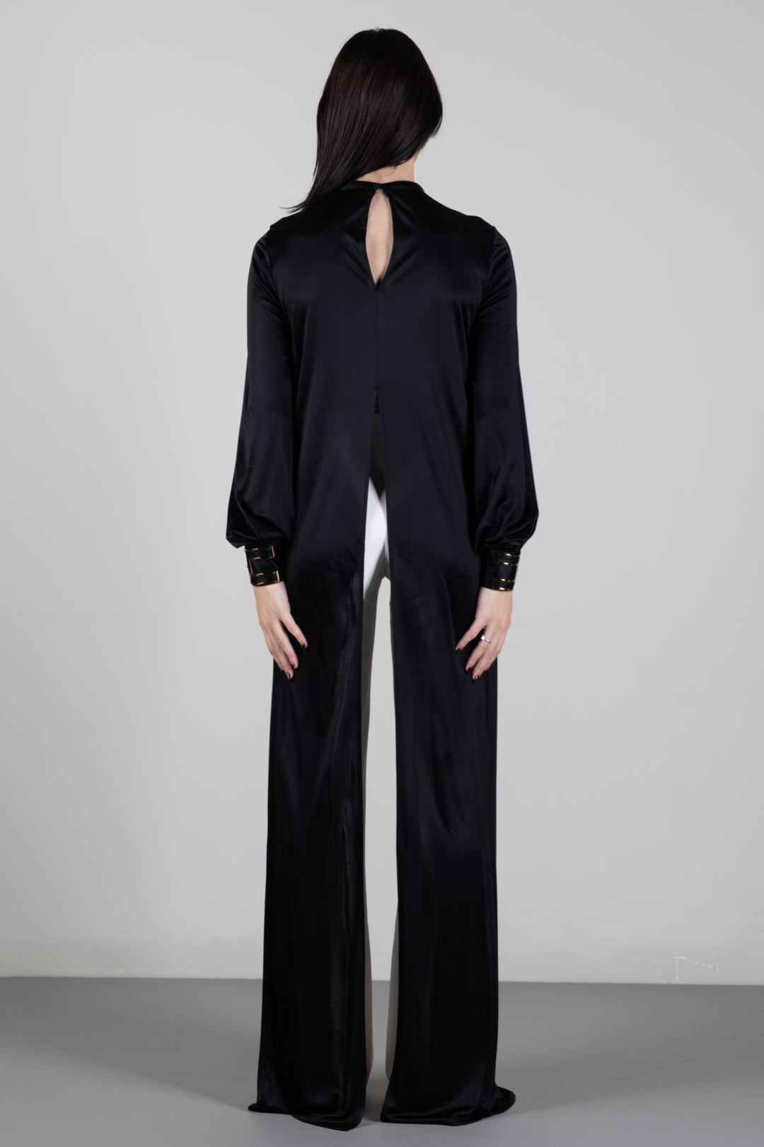 Elisabetta Franchi Casacca Lunga In Jersey Lucido con Spacchi MD00667E2 NERO