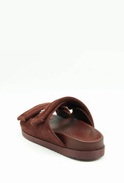 Patrizia Pepe Ciabatte In Suede con Doppia Fascia e Fly Metallica 8X0001 L152 BROWN SUEDE