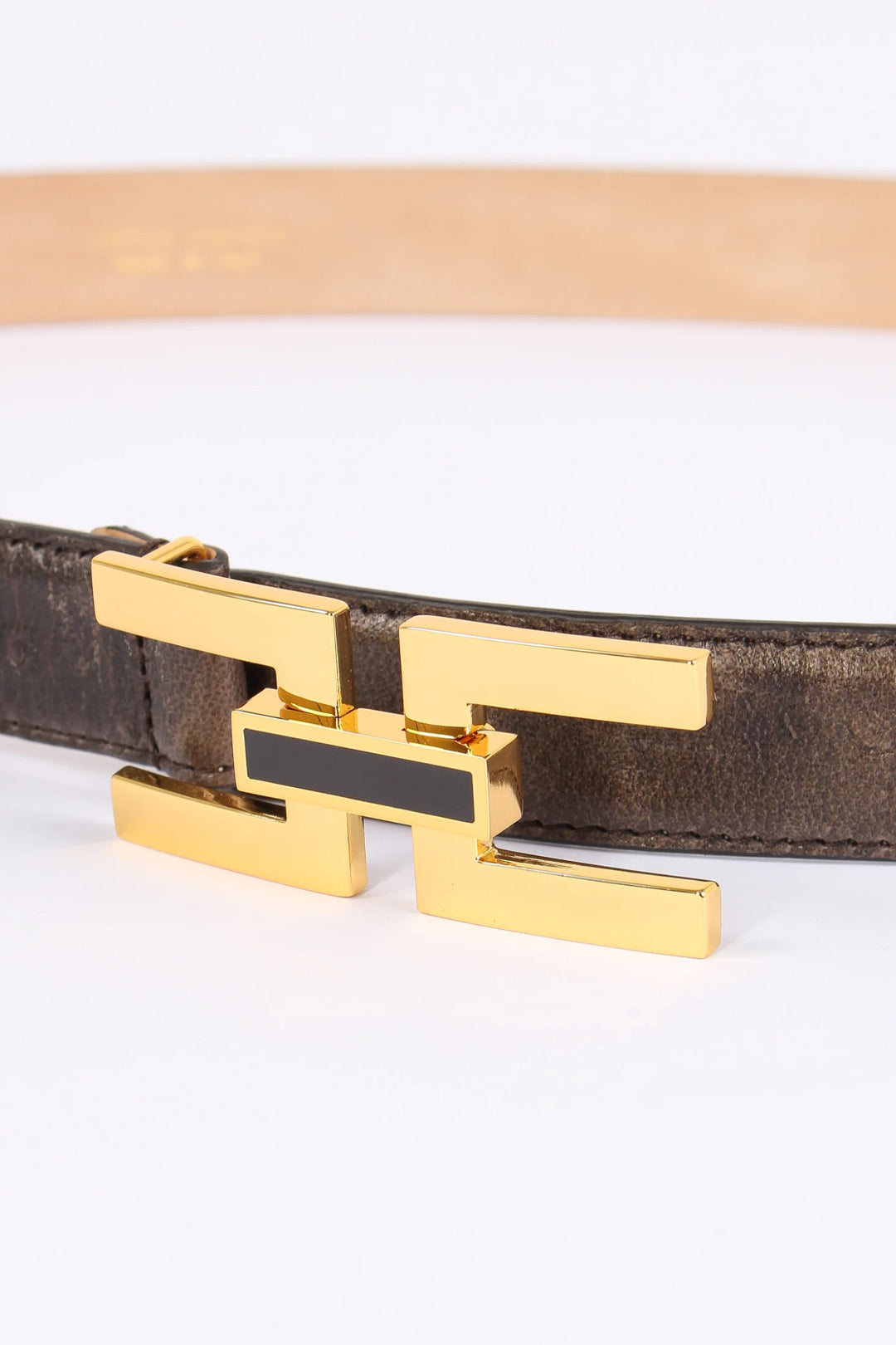 Elisabetta Franchi Cintura In Pelle con Fibbia Logo Geometrica CT25S62E2 DARK CHOCOLATE