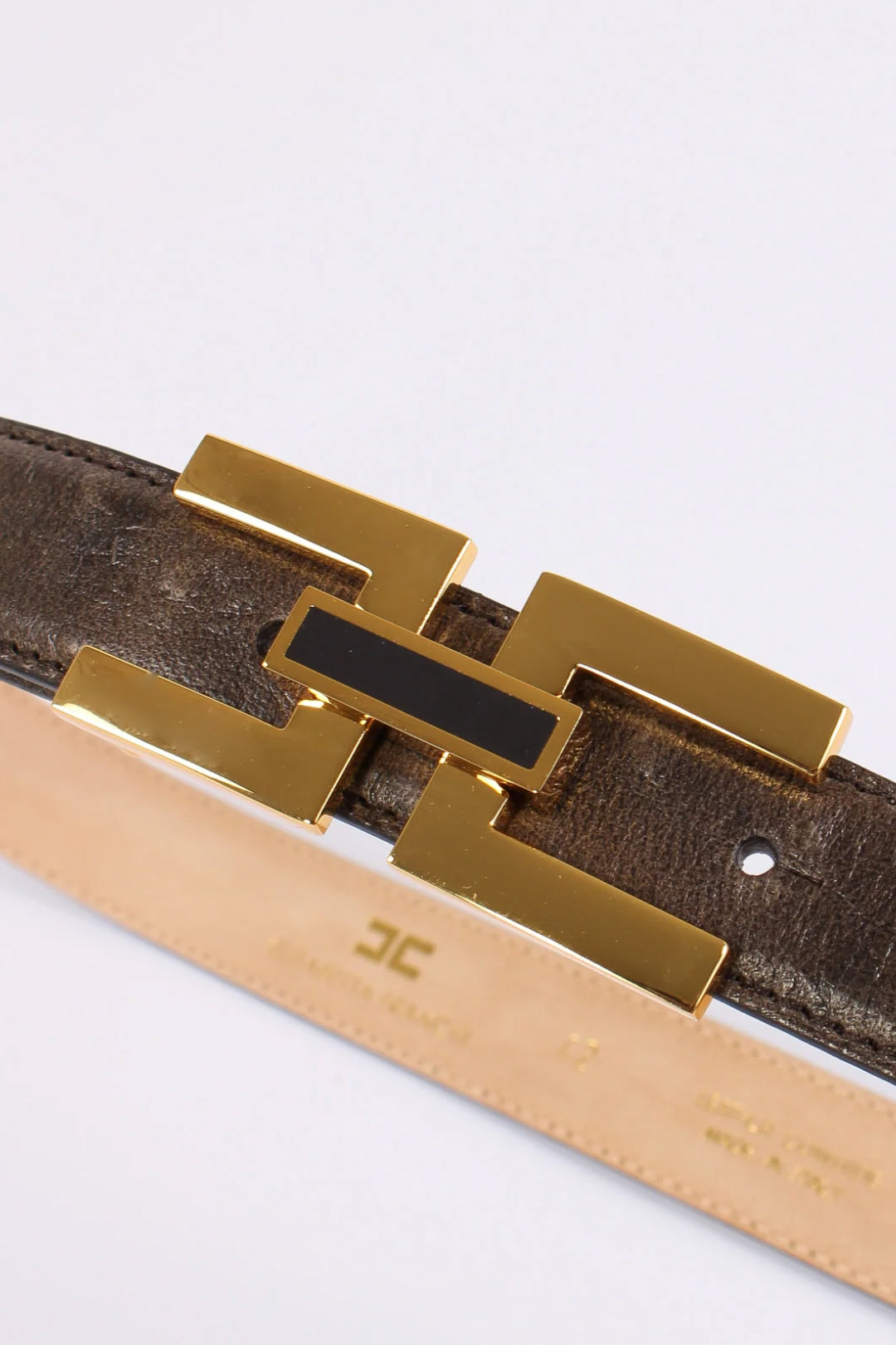 Elisabetta Franchi Cintura In Pelle con Fibbia Logo Geometrica CT25S62E2 DARK CHOCOLATE