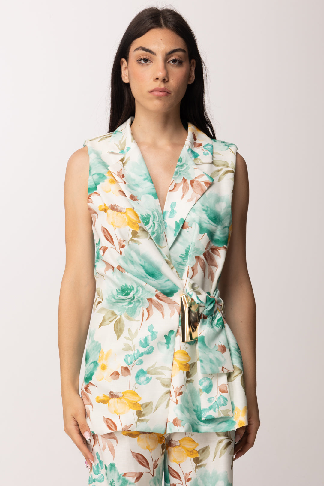 Khloe Femme Completo Floreale con Gilet e Pantalone Palazzo 54612 FANTASIA