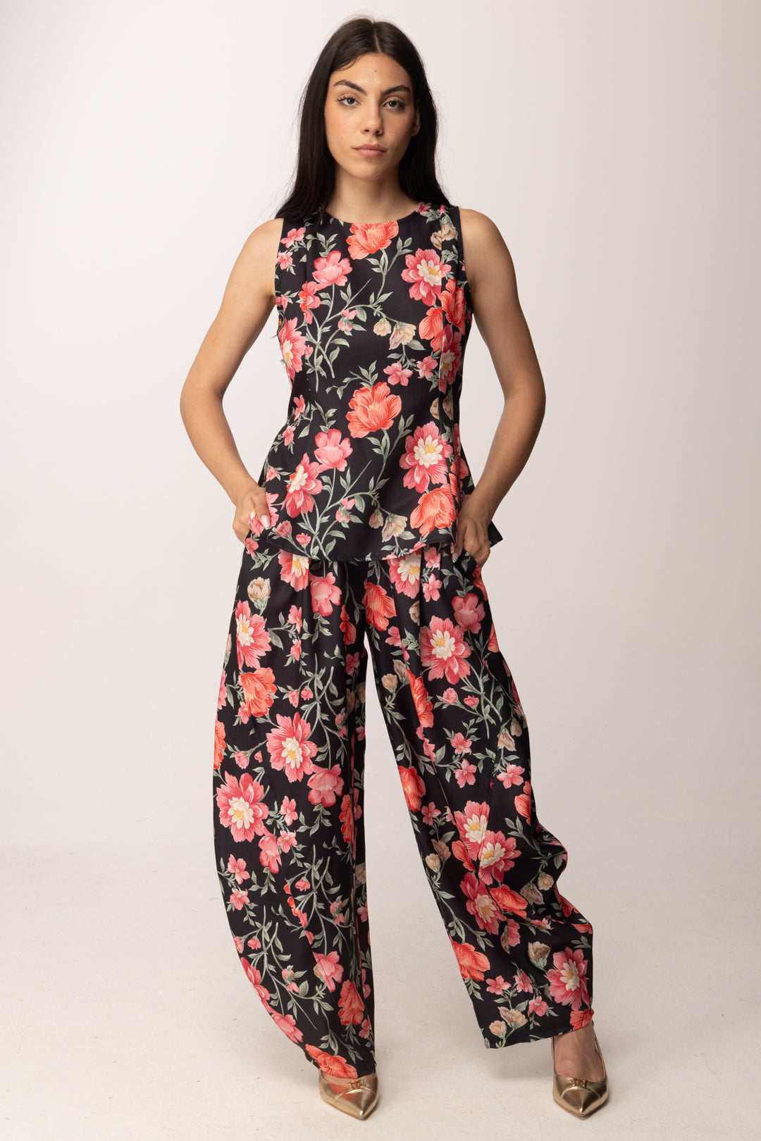 Khloe Femme Completo Floreale con Top e Pantalone Palazzo 54668-54669 FANTASIA