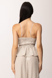 Khloe Femme Completo Gessato con Bustier e Pantalone Palazzo 54705-54706 BEIGE