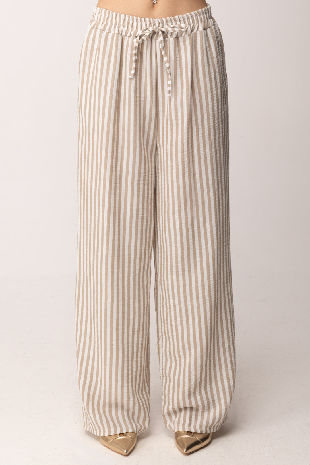 Khloe Femme Completo Gessato con Bustier e Pantalone Palazzo 54705-54706 BEIGE