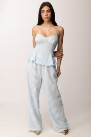 Khloe Femme Completo Gessato con Bustier e Pantalone Palazzo 54705-54706 CELESTE