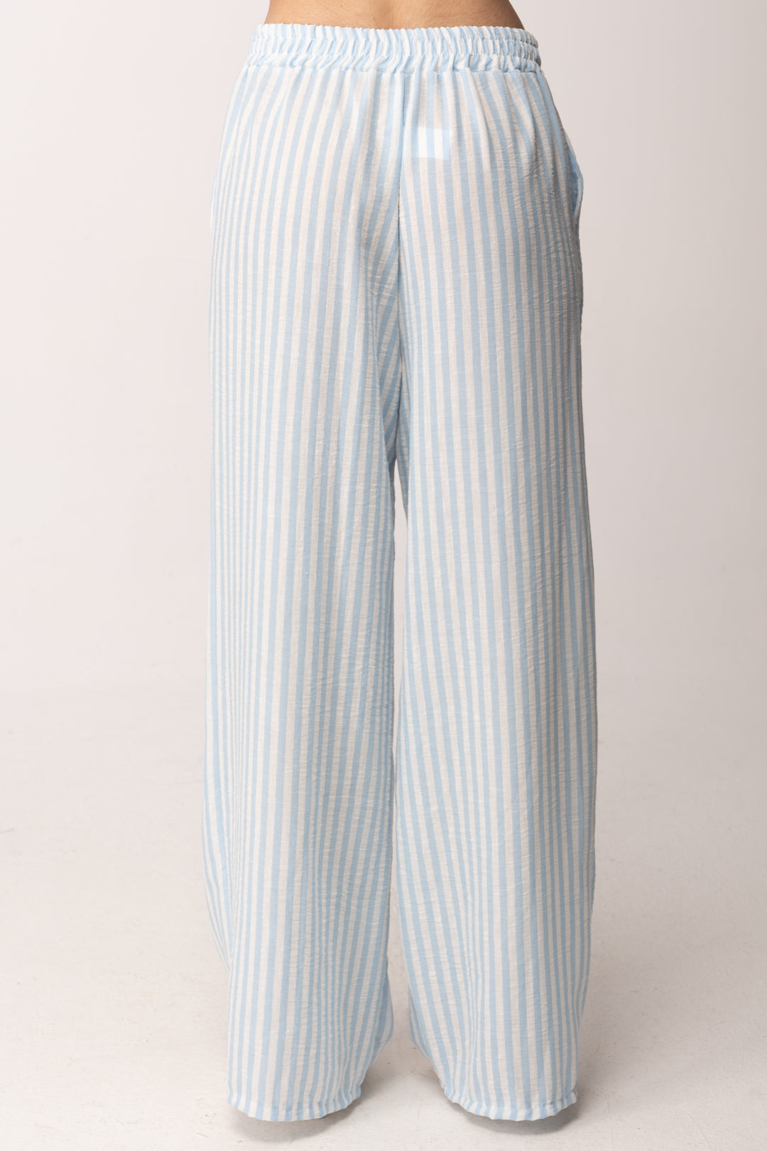 Khloe Femme Completo Gessato con Bustier e Pantalone Palazzo 54705-54706 CELESTE