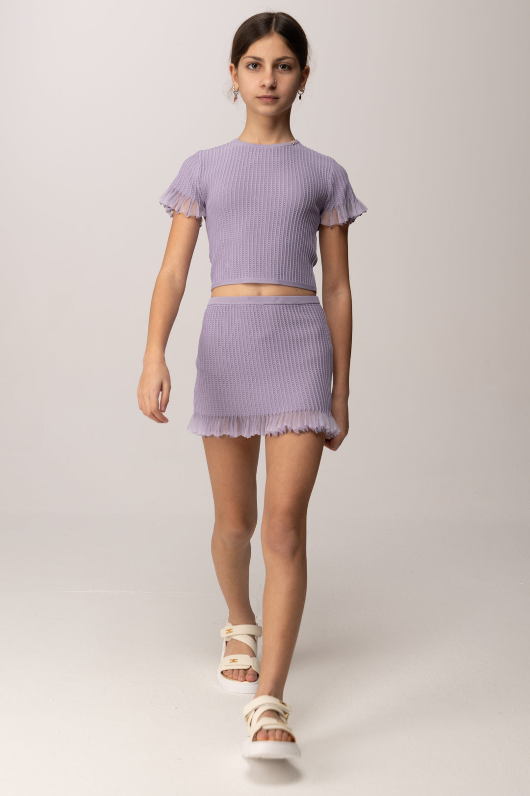 Elisabetta Franchi Bambina Completo Maglia e Gonna In Costina Punzonata EFCM025CFL107.8023