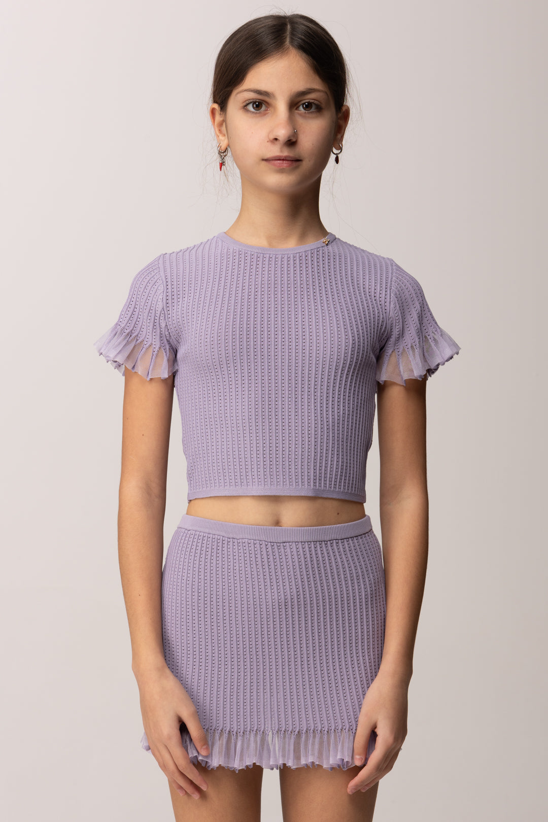 Elisabetta Franchi Bambina Completo Maglia e Gonna In Costina Punzonata EFCM025CFL107.8023