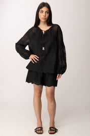 Khloe Femme Completo Ricamato con Blusa e Shorts 6194 NERO