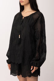 Khloe Femme Completo Ricamato con Blusa e Shorts 6194 NERO